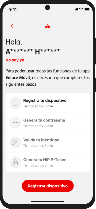 Device registration screen on Android