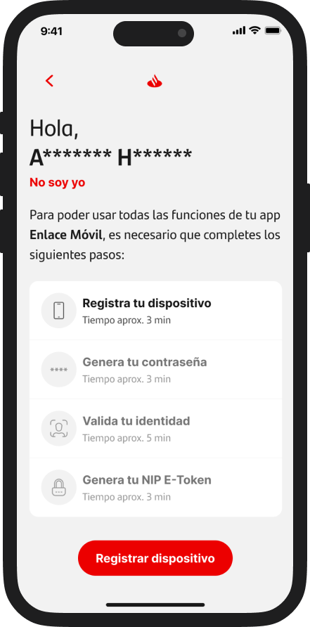 Device registration screen on iPhone