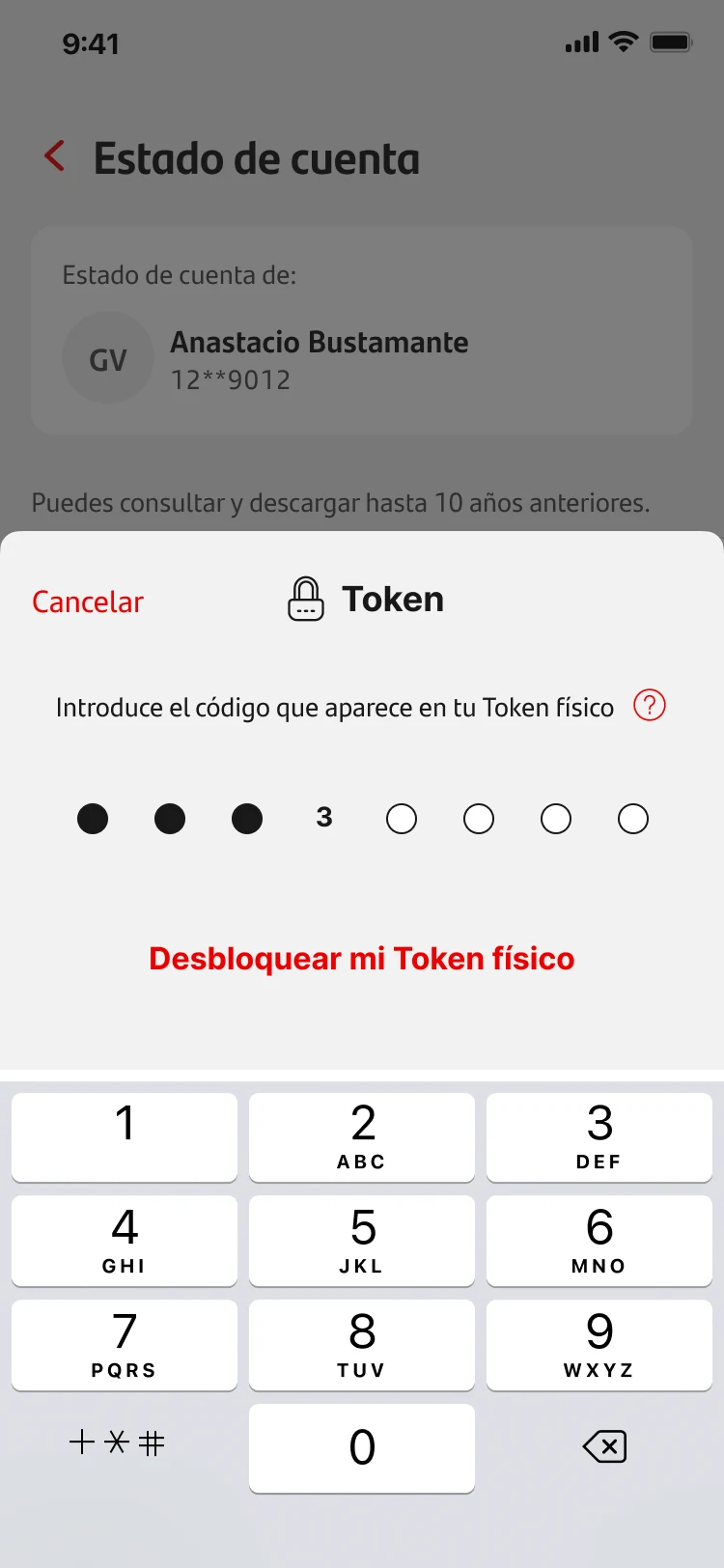 Digital token confirmation screen